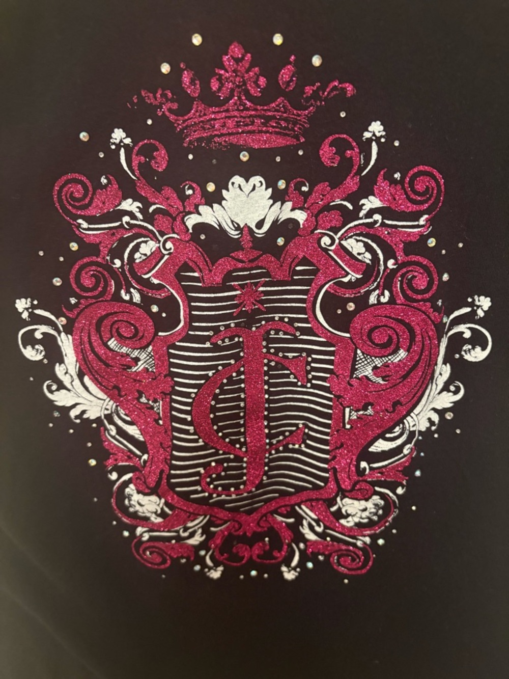 Juicy Couture Black Rhinestone Crest Graphic Tee Y2K McBling Baby Tee medium - Picture 2 of 4
